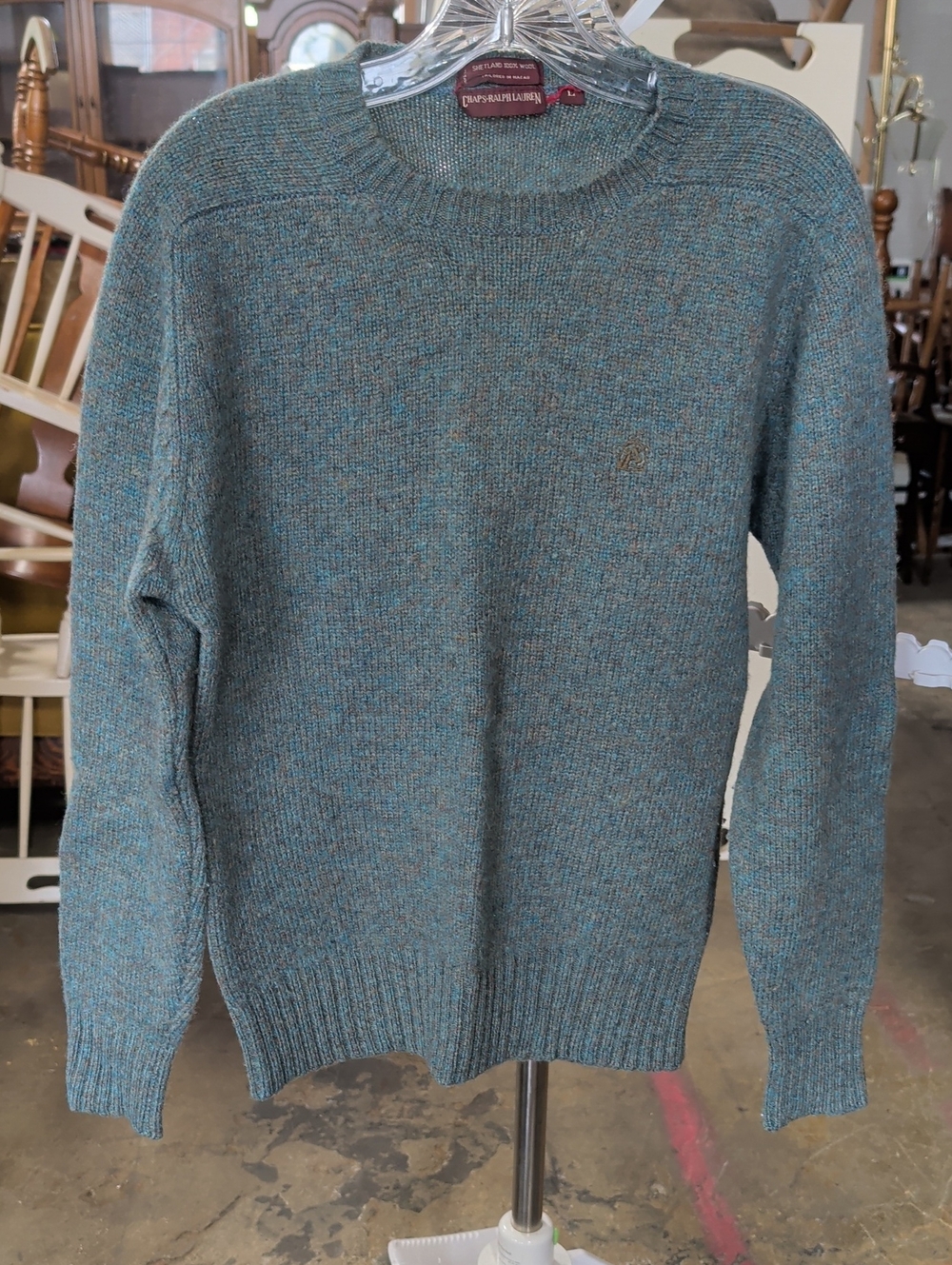 70s Chaps Ralph Lauren Men’s Teal Heather Crewneck Shetland Wool Sweater